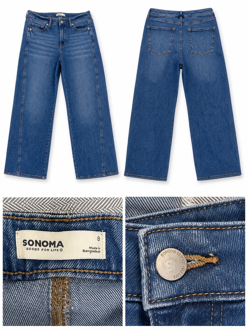 Sonoma Goods For Life Women's Mid-Rise Wide Leg Jean - Size 8